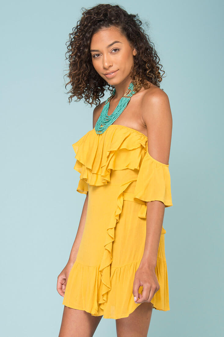 Audrina Ruffled Dress Yellow Mustard by Selfie Leslie