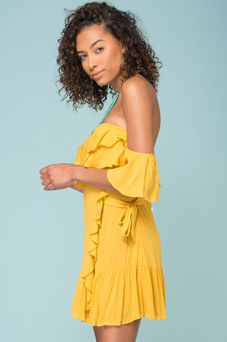 Audrina Ruffled Dress Yellow Mustard by Selfie Leslie