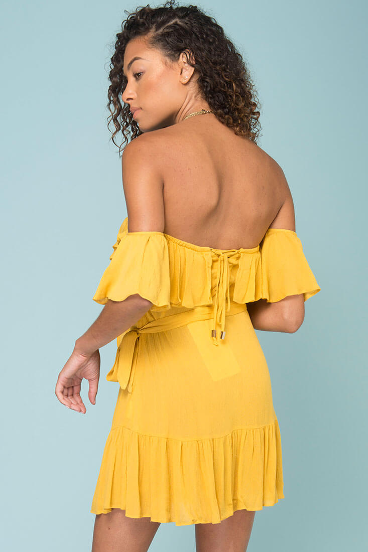 Audrina Ruffled Dress Yellow Mustard by Selfie Leslie