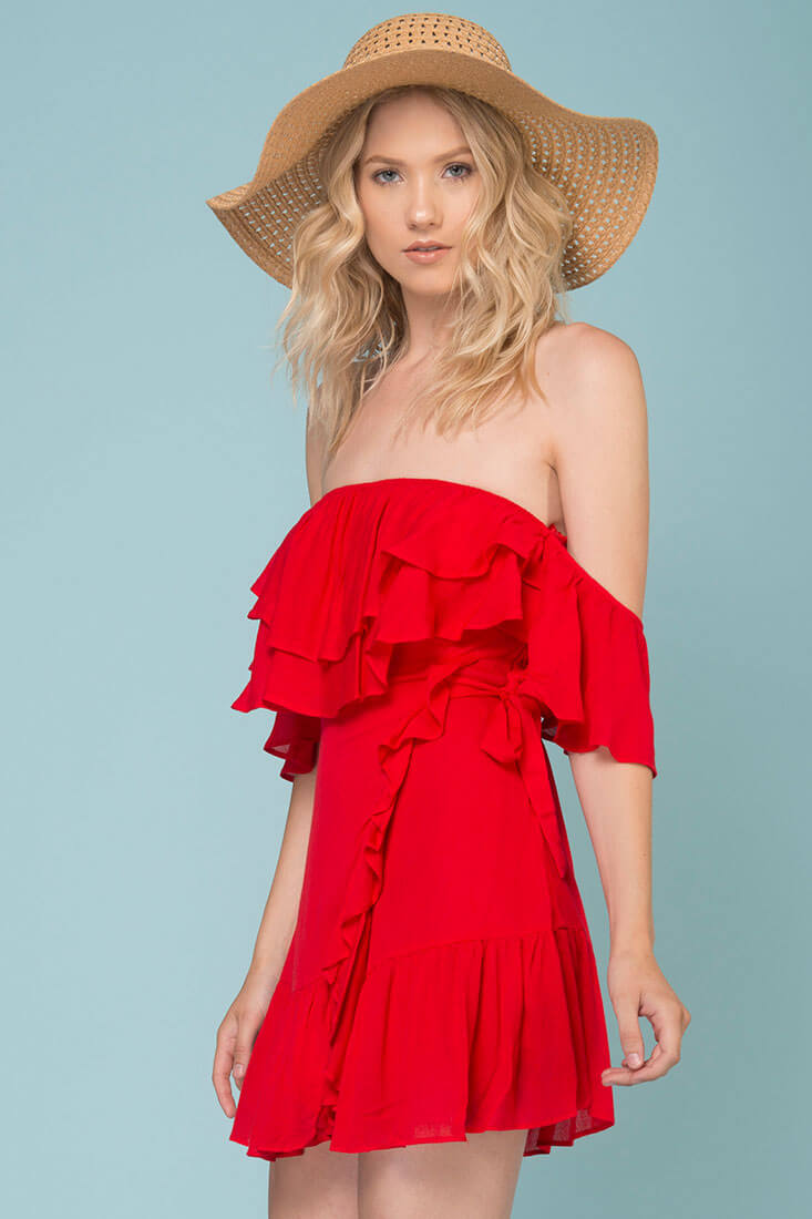 Audrina Ruffled Dress Red by Selfie Leslie