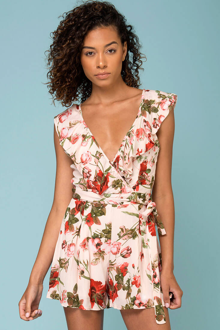 Aubriella Floral Romper Beige by Selfie Leslie