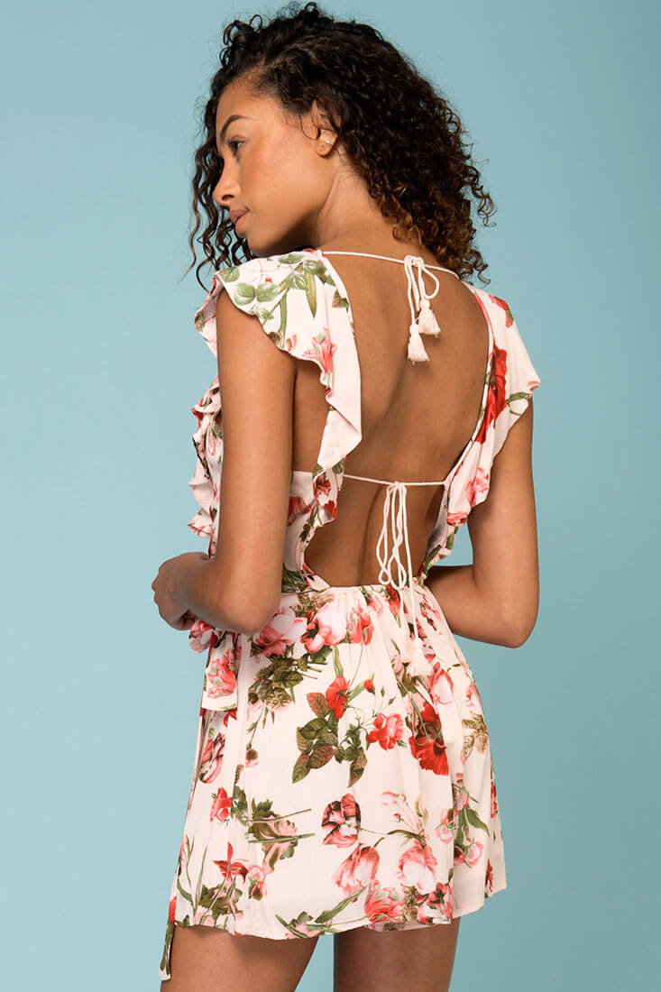 Aubriella Floral Romper Beige by Selfie Leslie