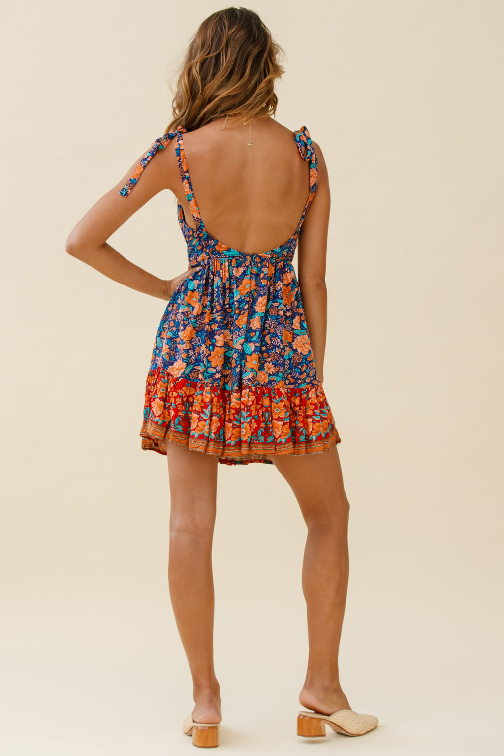 Go Get It Tied Shoulder Sun Dress Floral Print Navy by Selfie Leslie