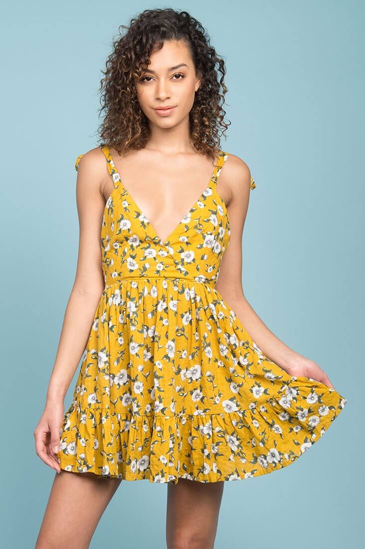 Elin Ruffled Casual Fall Dress Yellow by Selfie Leslie