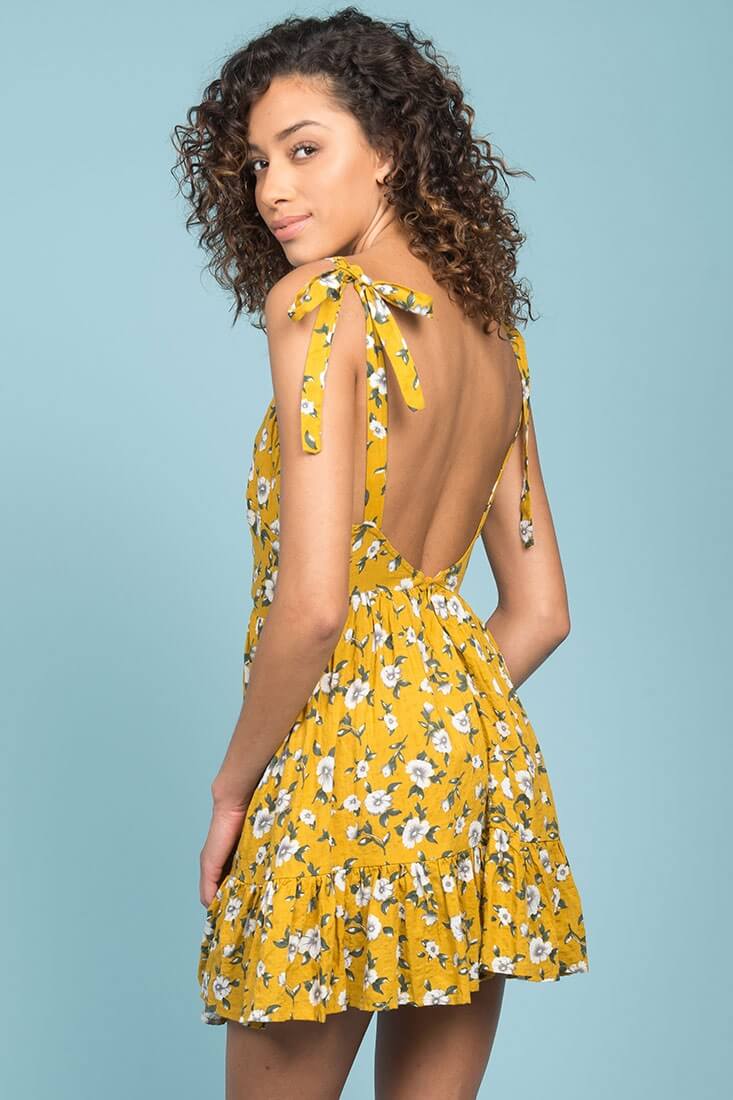 Elin Ruffled Casual Fall Dress Yellow by Selfie Leslie