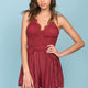 Henley Lace Top Romper Burgundy