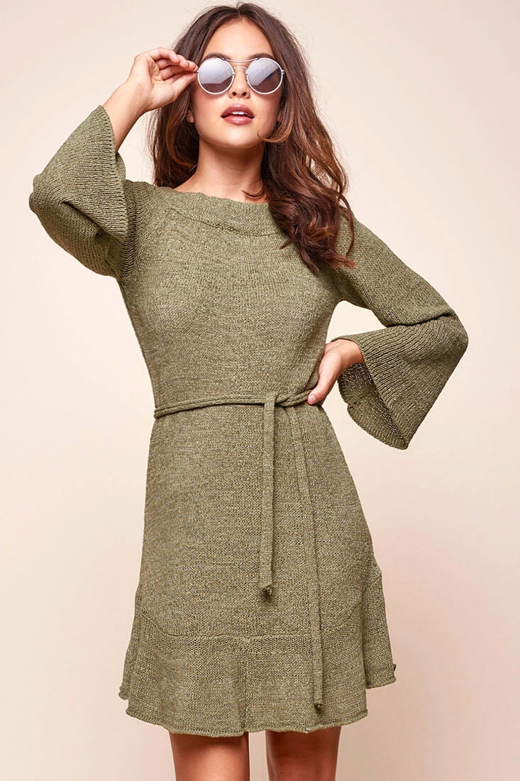 Lina Tunic Knit Dress Olive by Selfie Leslie