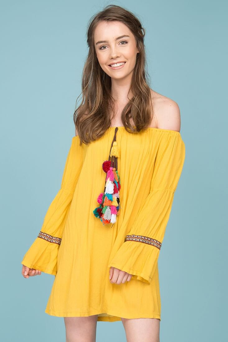 Jaelyn Tube Top Tassel Dress Yellow Mustard by Selfie Leslie
