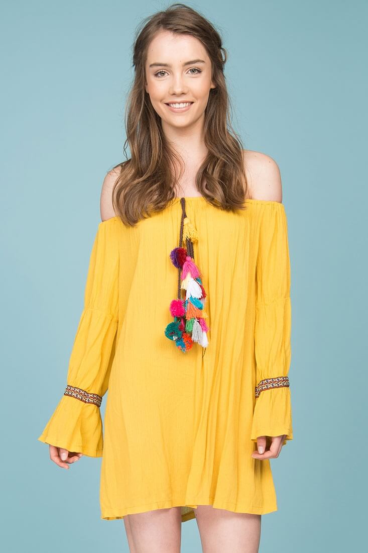 Jaelyn Tube Top Tassel Dress Yellow Mustard by Selfie Leslie