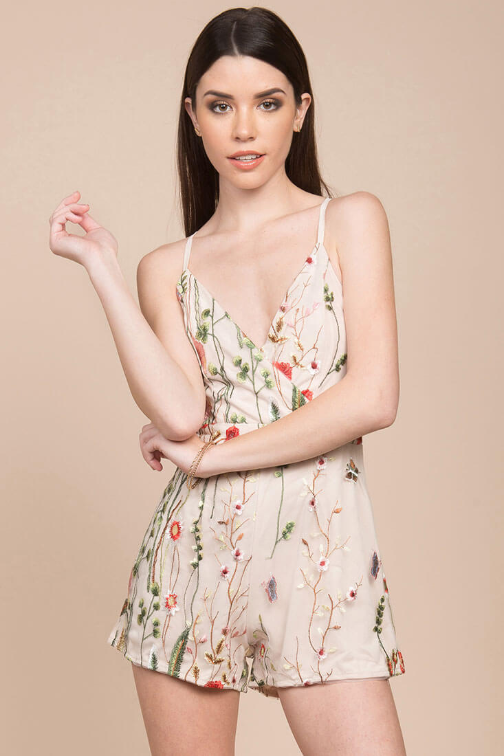 Jolie Floral Romper Beige by Selfie Leslie