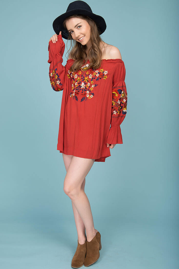 Saige Floral Day Dress Rust by Selfie Leslie