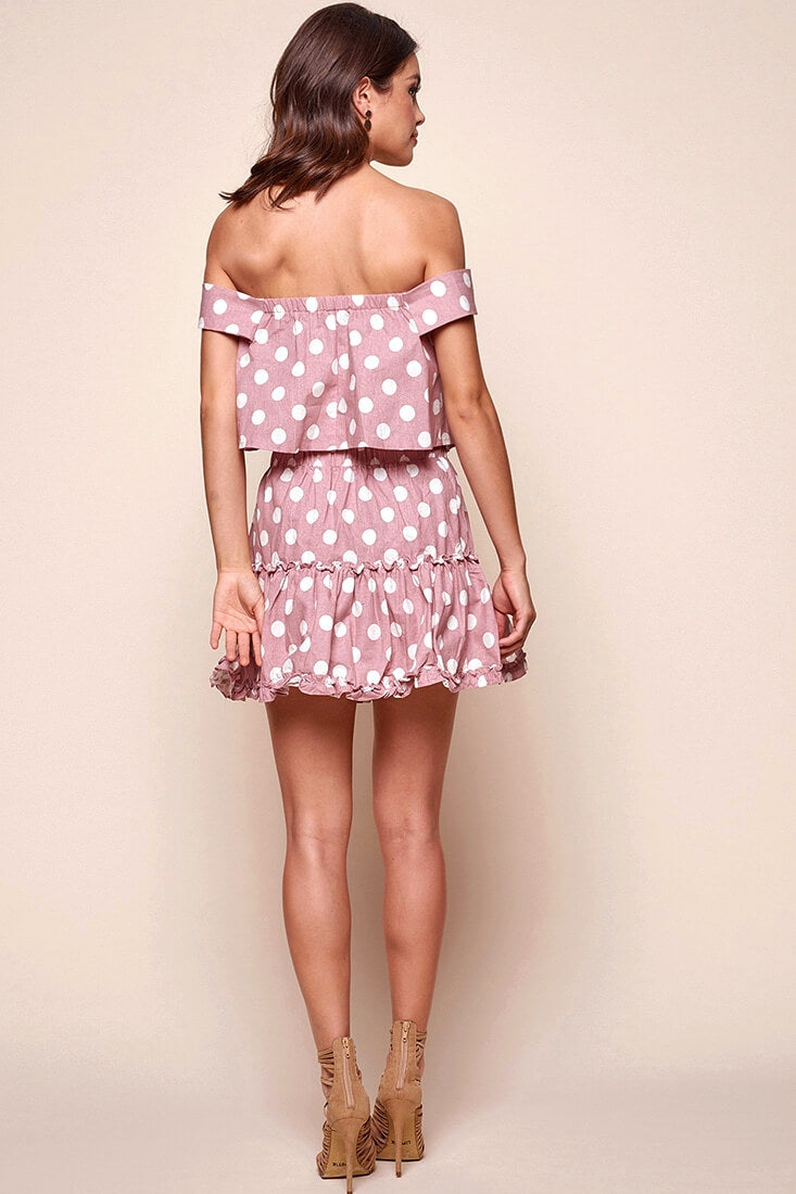 Alexi Polka Dot Mini Skirt Blush Pink by Selfie Leslie