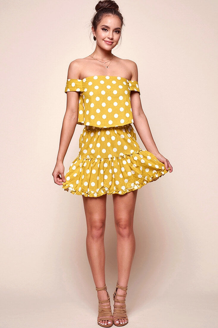 Alexi Polka Dot Mini Skirt Yellow Mustard by Selfie Leslie