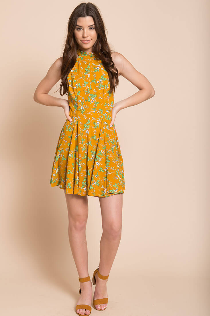 Janessa Floral Print Dress Mustard by Selfie Leslie