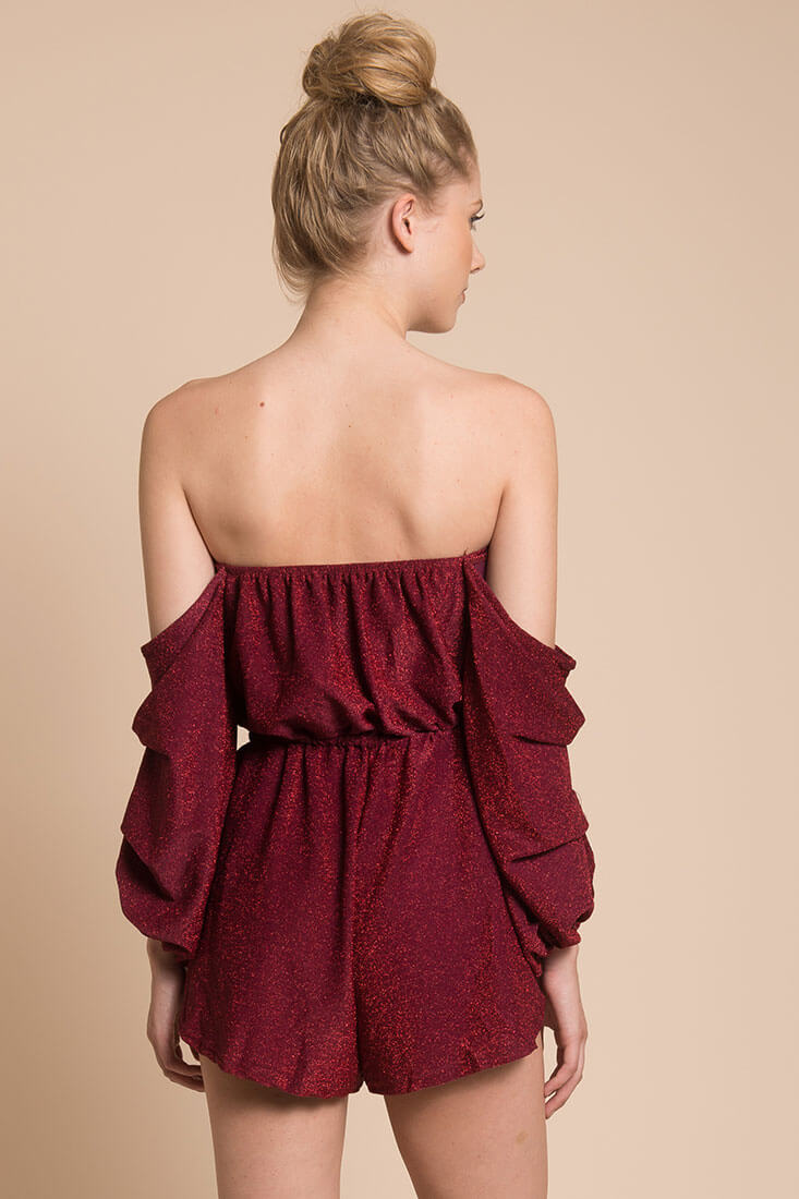 Addison Off The Shoulder Romper Wine by Selfie Leslie