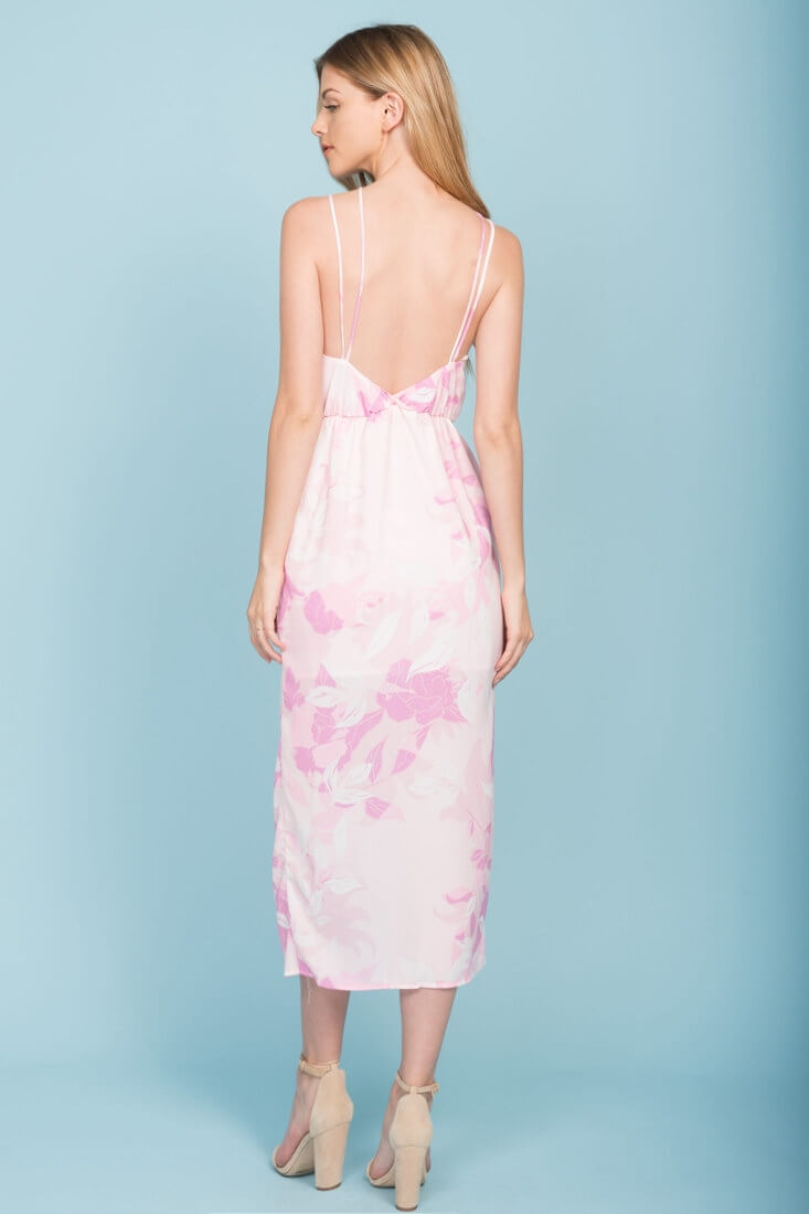 Emilia Open Back Floral Print Midi Dress Pink by Selfie Leslie