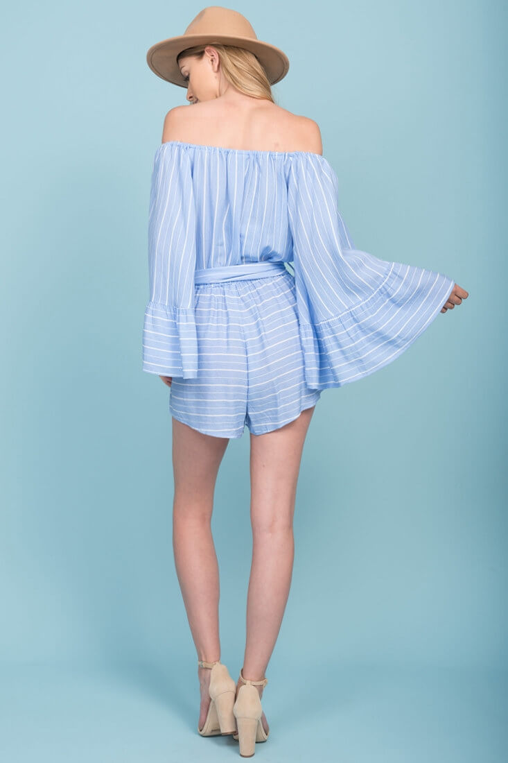 Brisk Bell Sleeve Romper Blue & White | Sophisticated | Selfie Leslie by Selfie Leslie