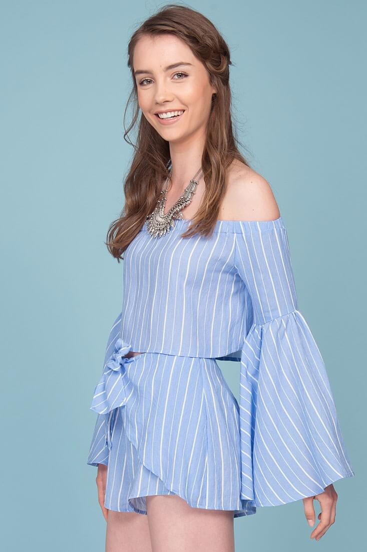 Blaine Tie Waist Pinstripe Shorts Blue by Selfie Leslie