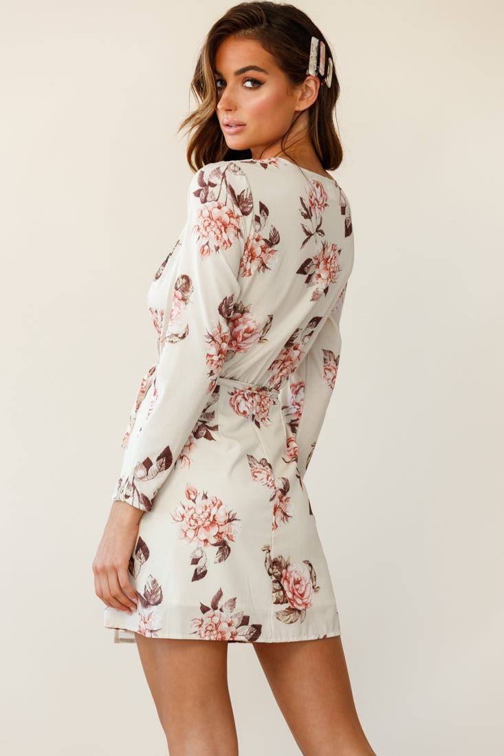 Aryanna Floral Darling Wrap Dress Beige by Selfie Leslie