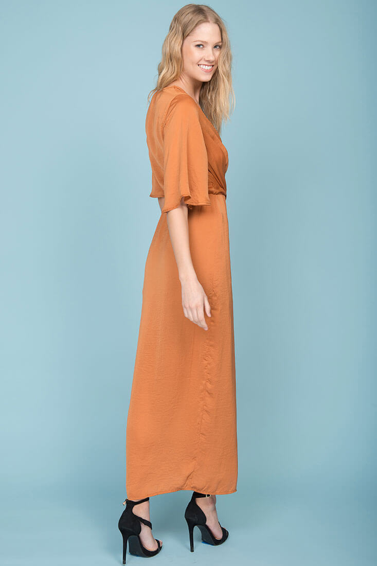 Cleo High Slit Maxi Dress Tan by Selfie Leslie