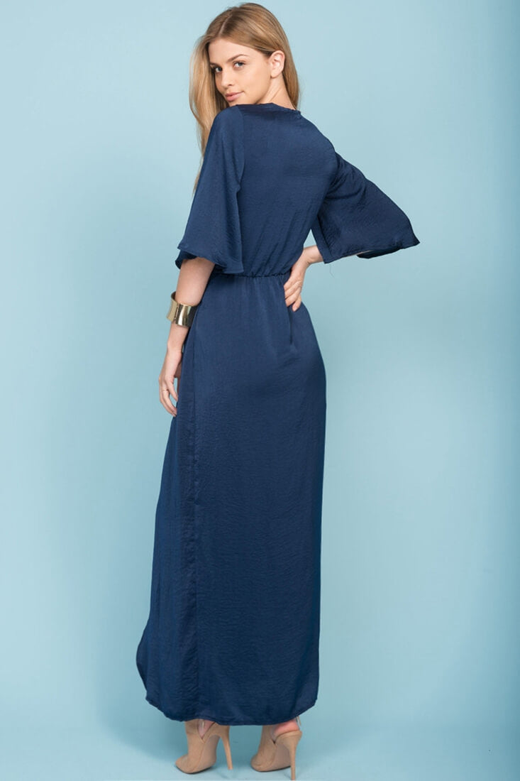 Cleo High Center Slit Dress Navy by Selfie Leslie