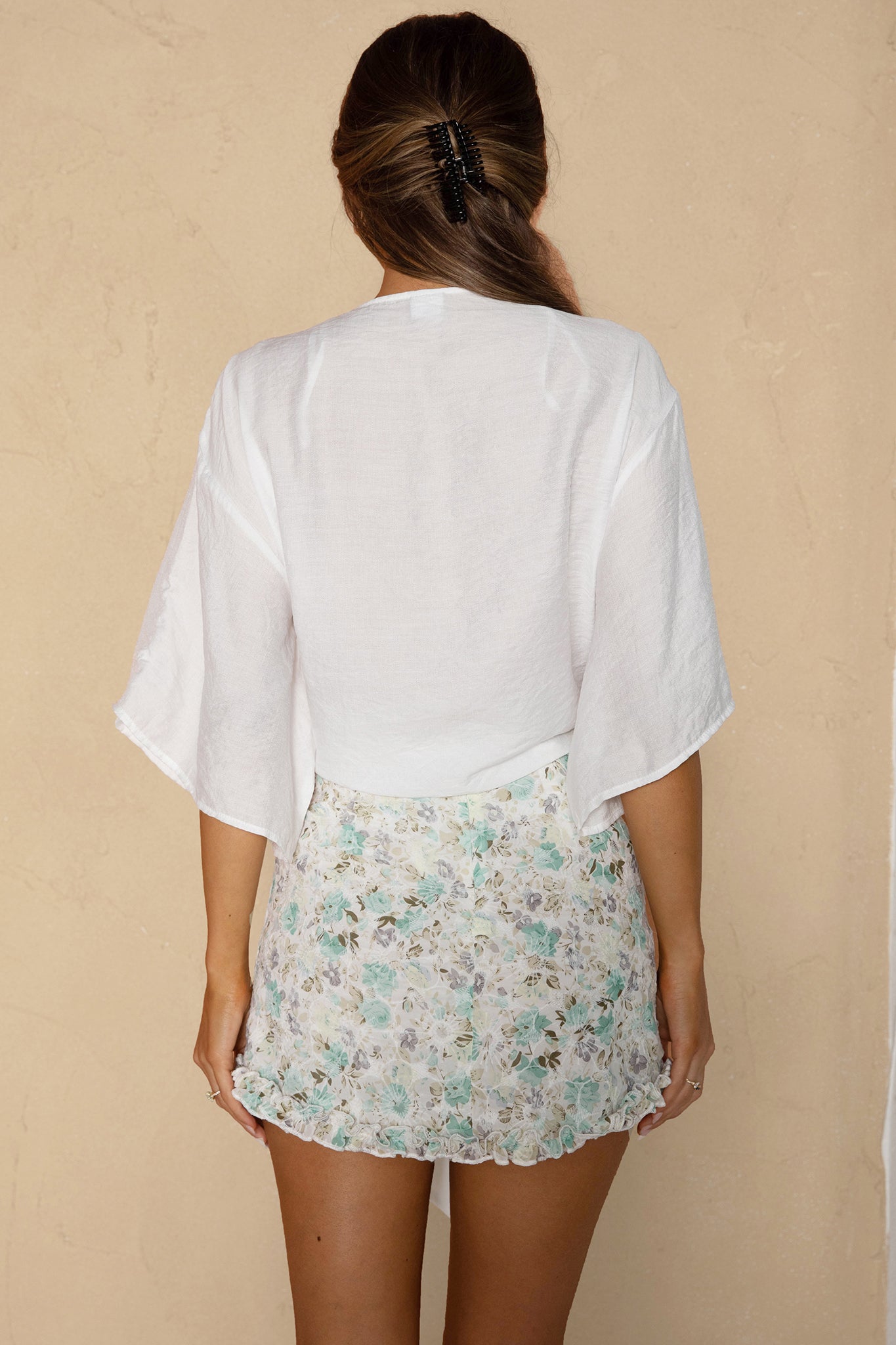 Rivera Deep V Waist Tie Top White by Selfie Leslie