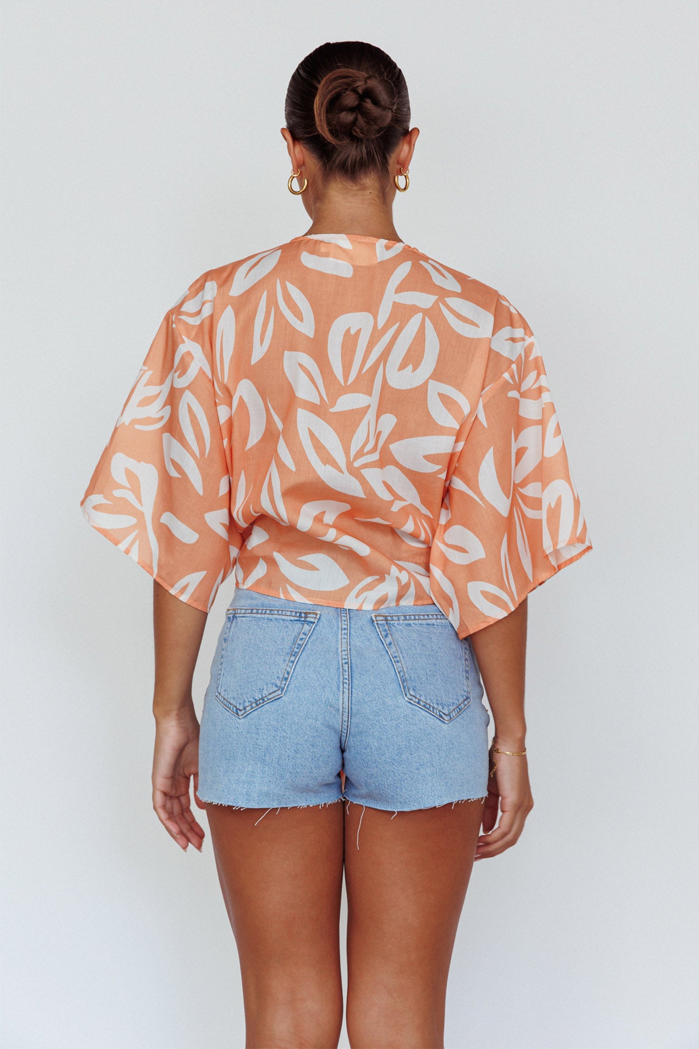 Rivera Deep-V Waist-Tie Top Leaves Mango by Selfie Leslie