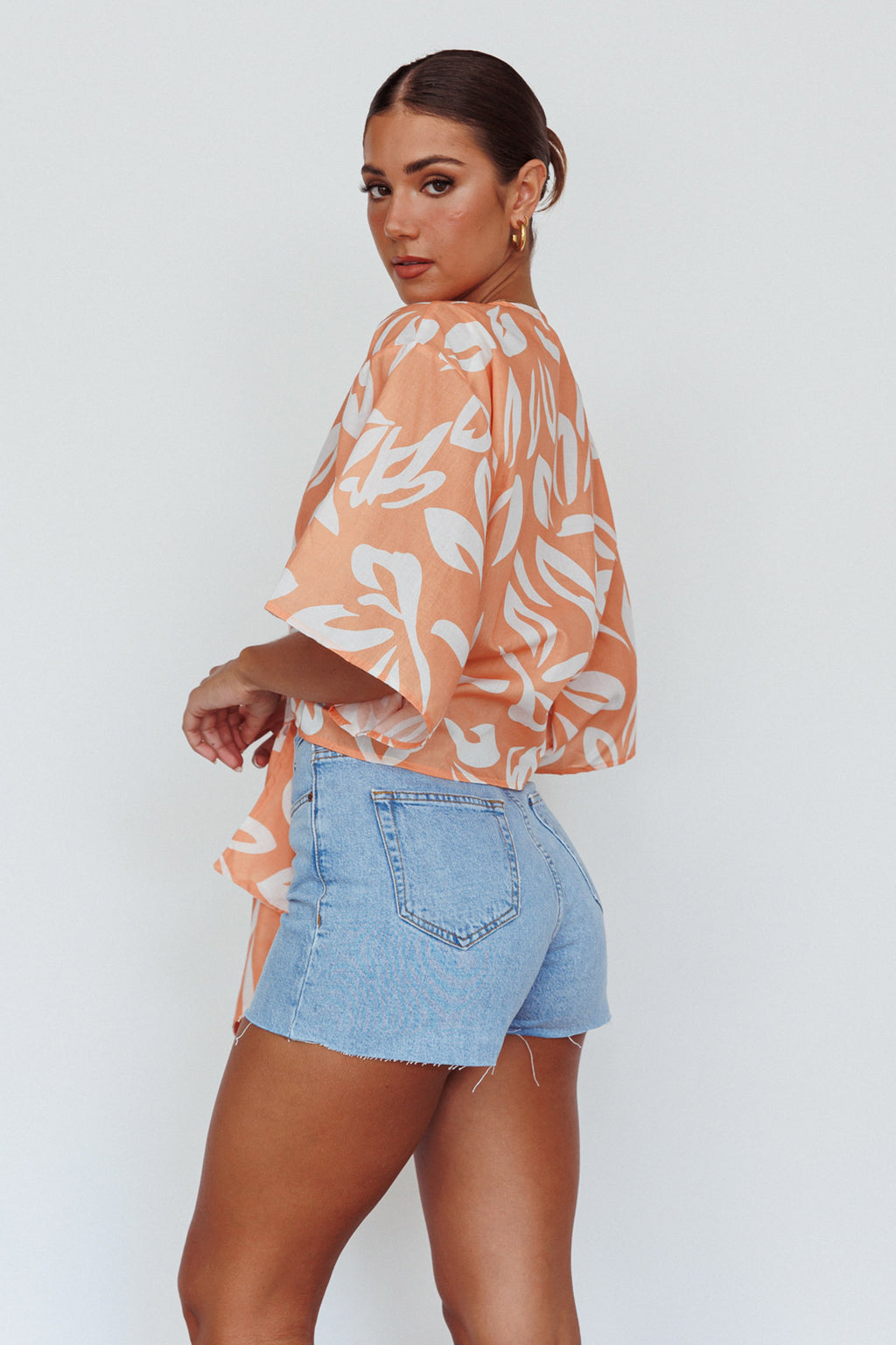 Rivera Deep-V Waist-Tie Top Leaves Mango by Selfie Leslie