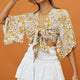 Rivera Deep-V Tie Front Crop Top Floral Print White/Yellow
