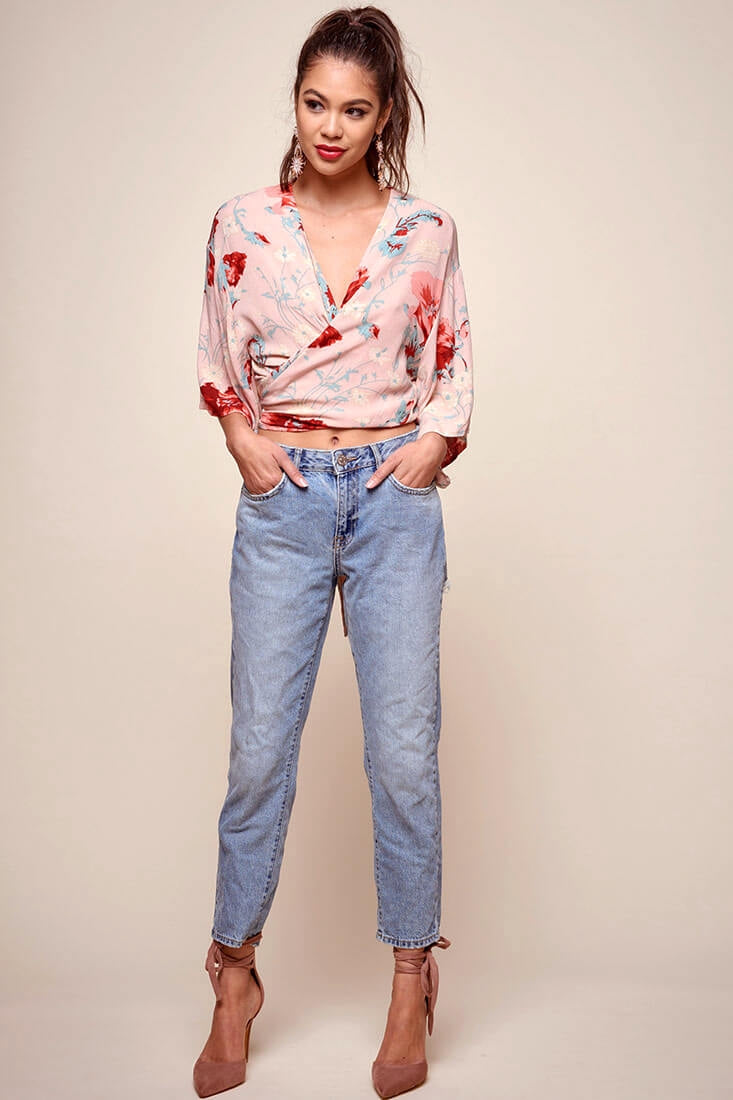 Rivera Waist Tie Floral Top Pink by Selfie Leslie