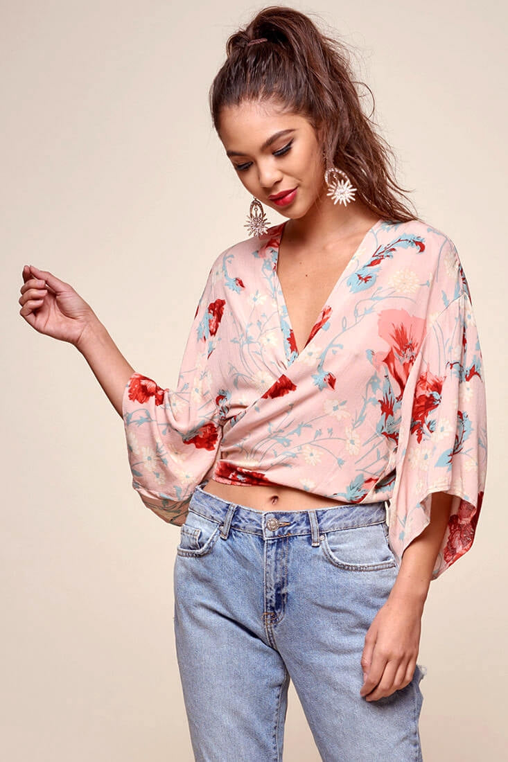 Rivera Waist Tie Floral Top Pink by Selfie Leslie