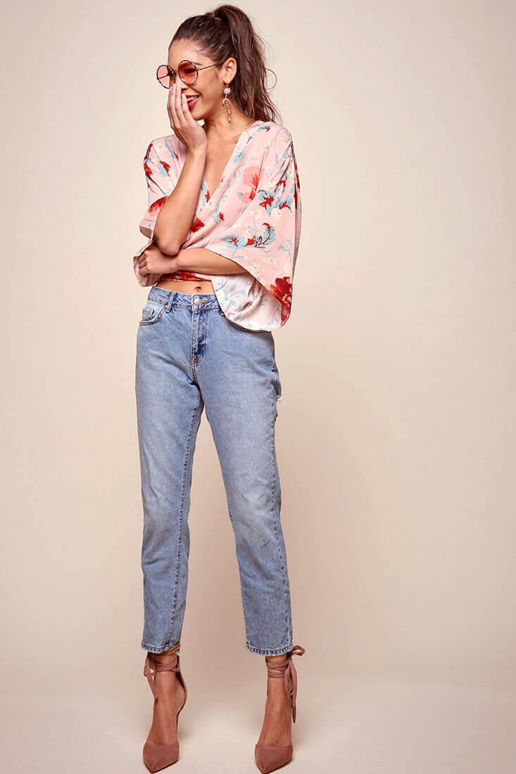 Rivera Waist Tie Floral Top Pink by Selfie Leslie