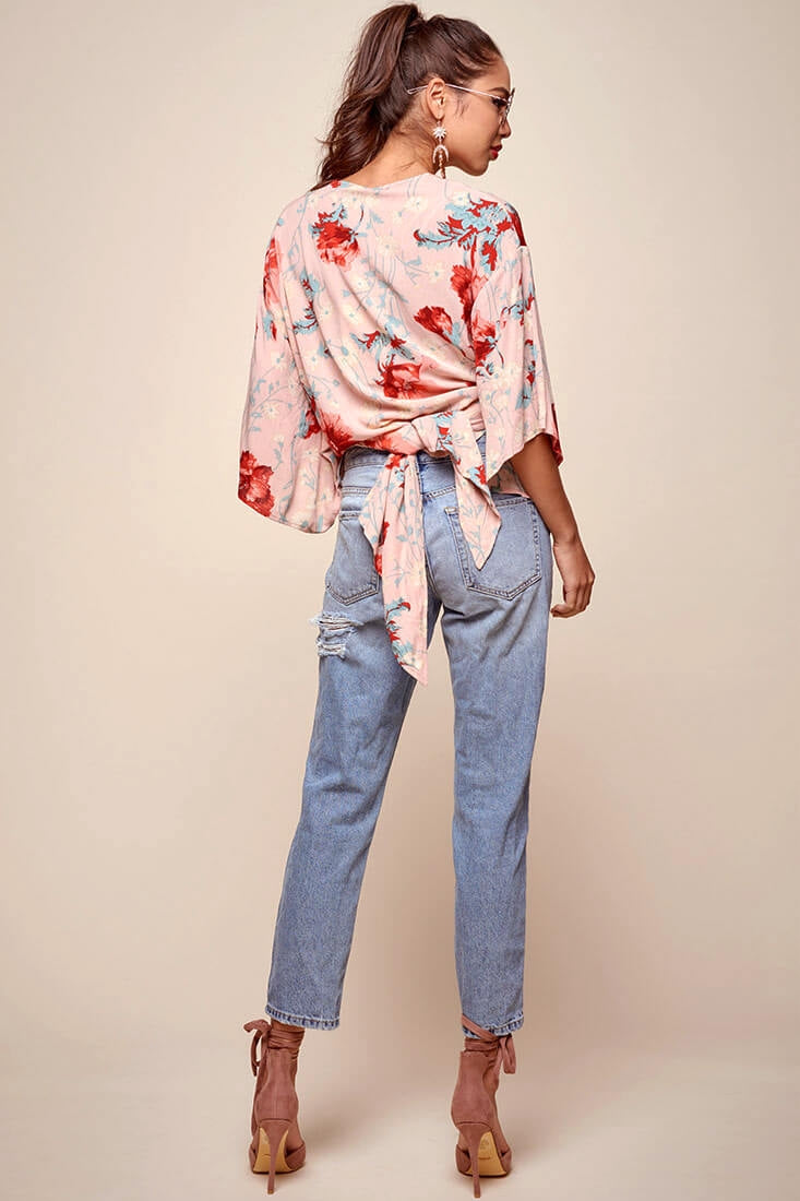 Rivera Waist Tie Floral Top Pink by Selfie Leslie