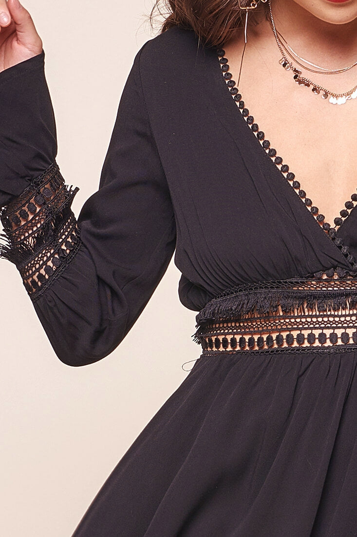 Octavia Deep V Peek-a-Boo Bohemian Fit and Flare Dress Black by Selfie Leslie
