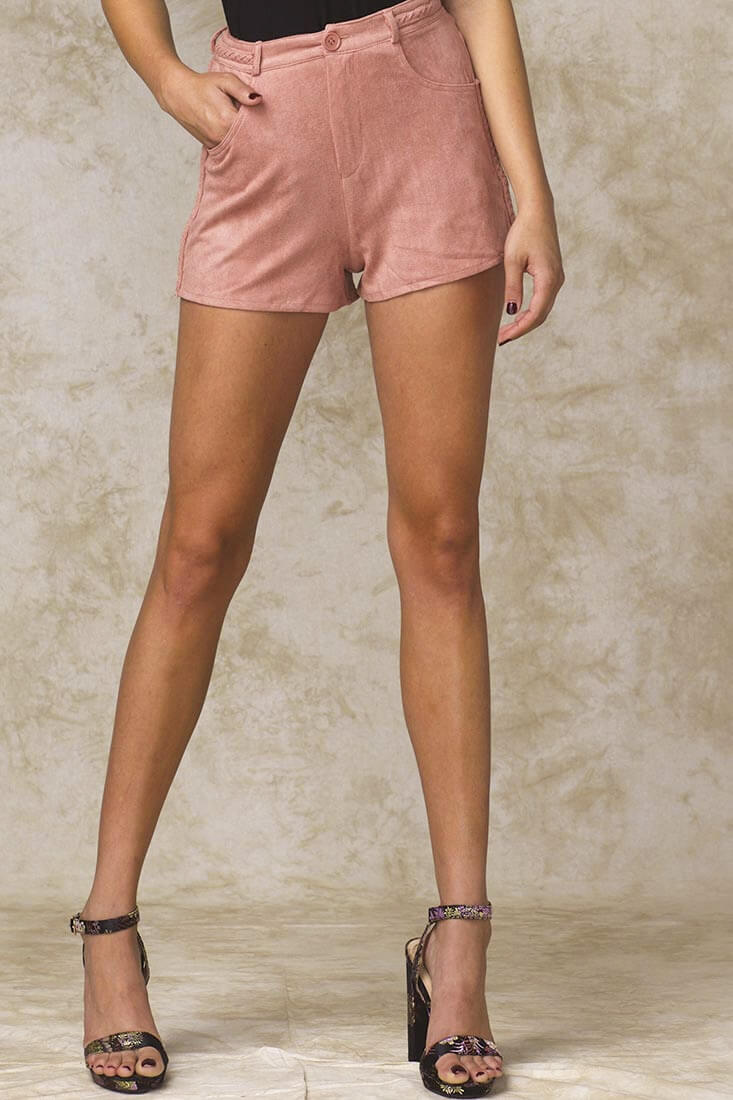 Mandi Suede Braided Detail Shorts Rose by Selfie Leslie