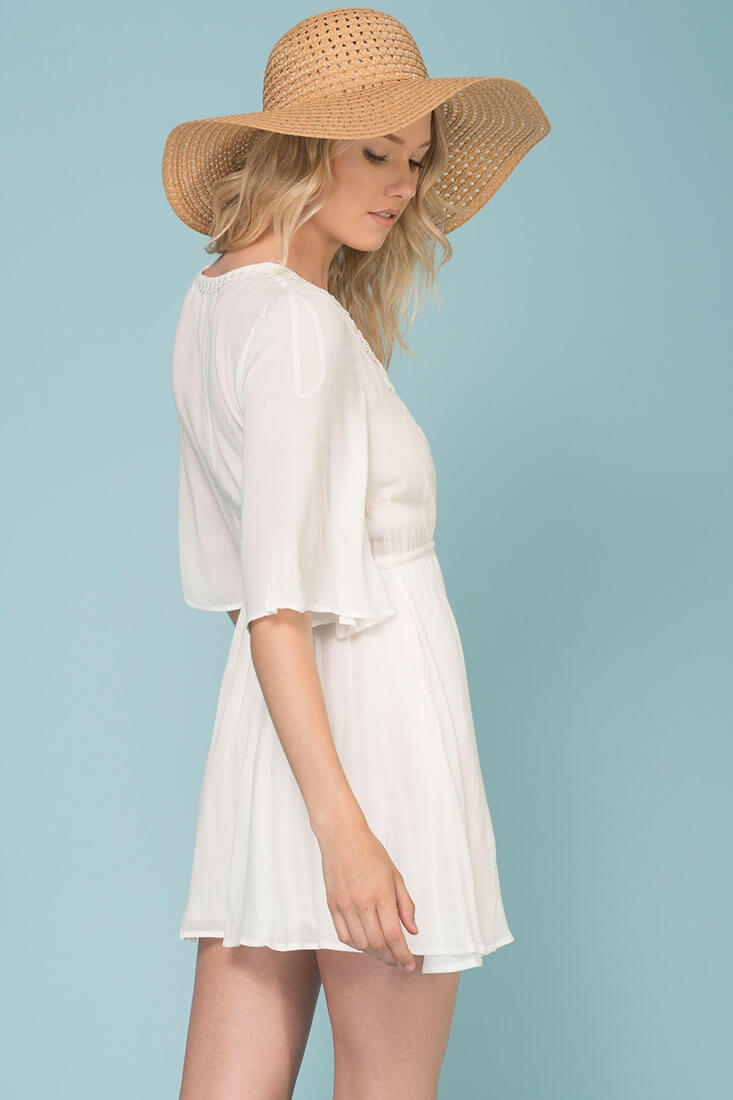 Kayla Tie Waist Crochet Details Dress White by Selfie Leslie
