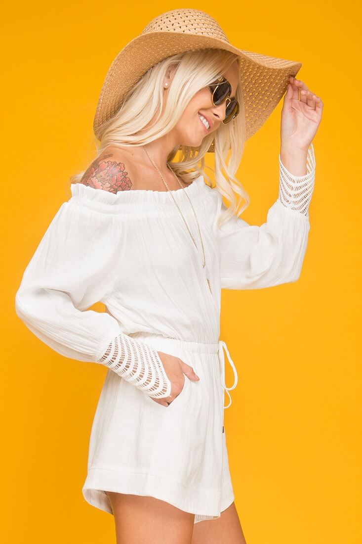 Leyla Eyelet Cuff Romper White by Selfie Leslie