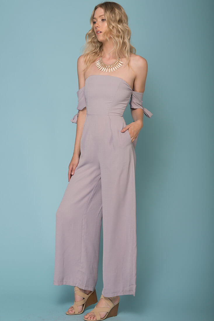 Kyndall Off The Shoulder Tube Top Jumpsuit Grey by Selfie Leslie