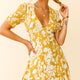 Georgina Ruched Sleeve Tea Dress Stencil Print Mustard