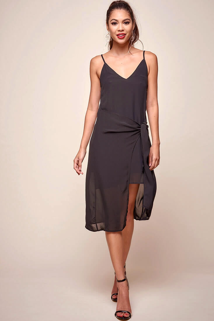 Allyson Waist Tie Slip Dress Black by Selfie Leslie