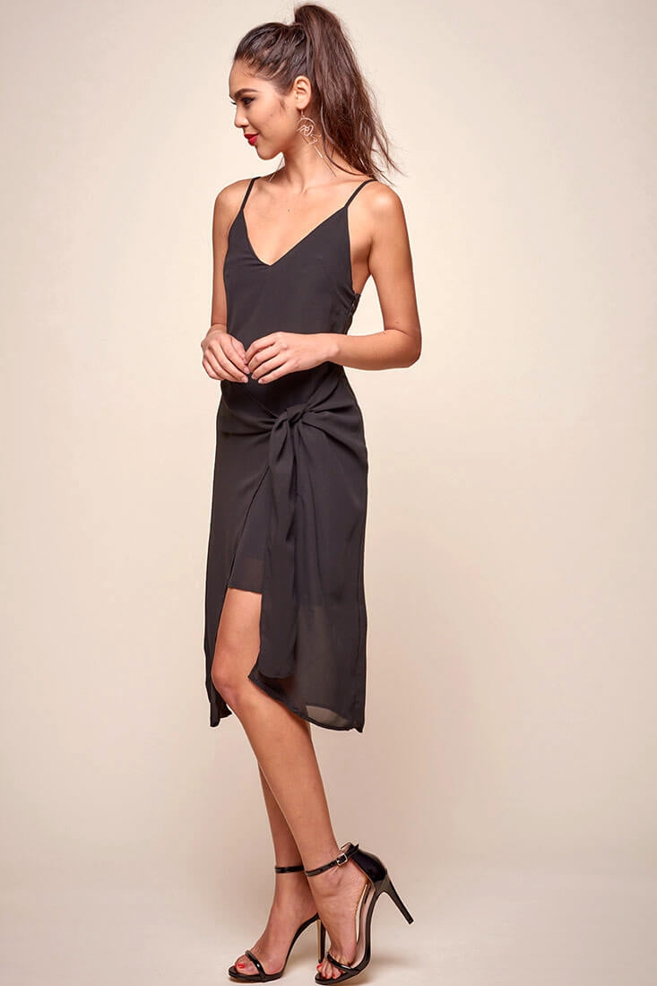 Allyson Waist Tie Slip Dress Black by Selfie Leslie