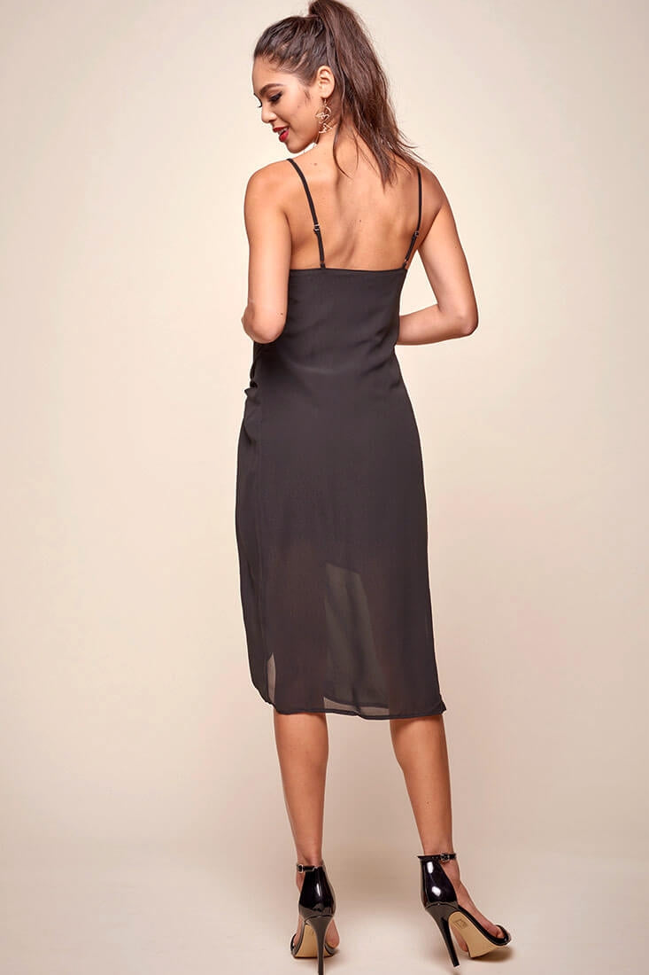 Allyson Waist Tie Slip Dress Black by Selfie Leslie