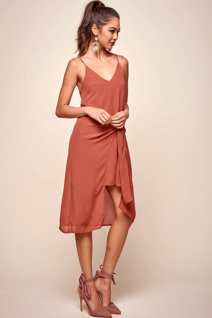 Allyson Waist Tie Slip Dress Rust by Selfie Leslie