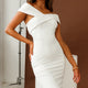 Corrine Off-Shoulder Knee Length Bodycon Dress White