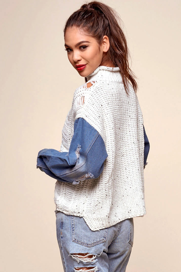 Dawn Denim Sleeved Knit Sweater Marble Blue by Selfie Leslie