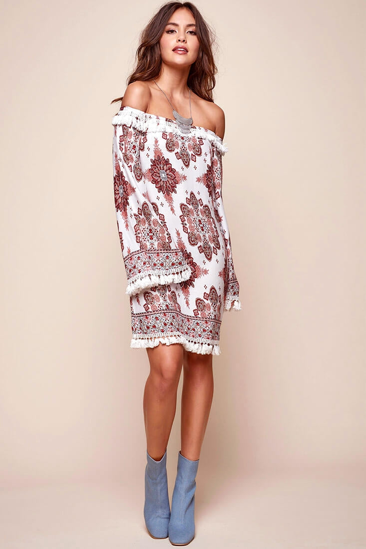 Sujata Bohemian Fringe Tunic Dress White by Selfie Leslie