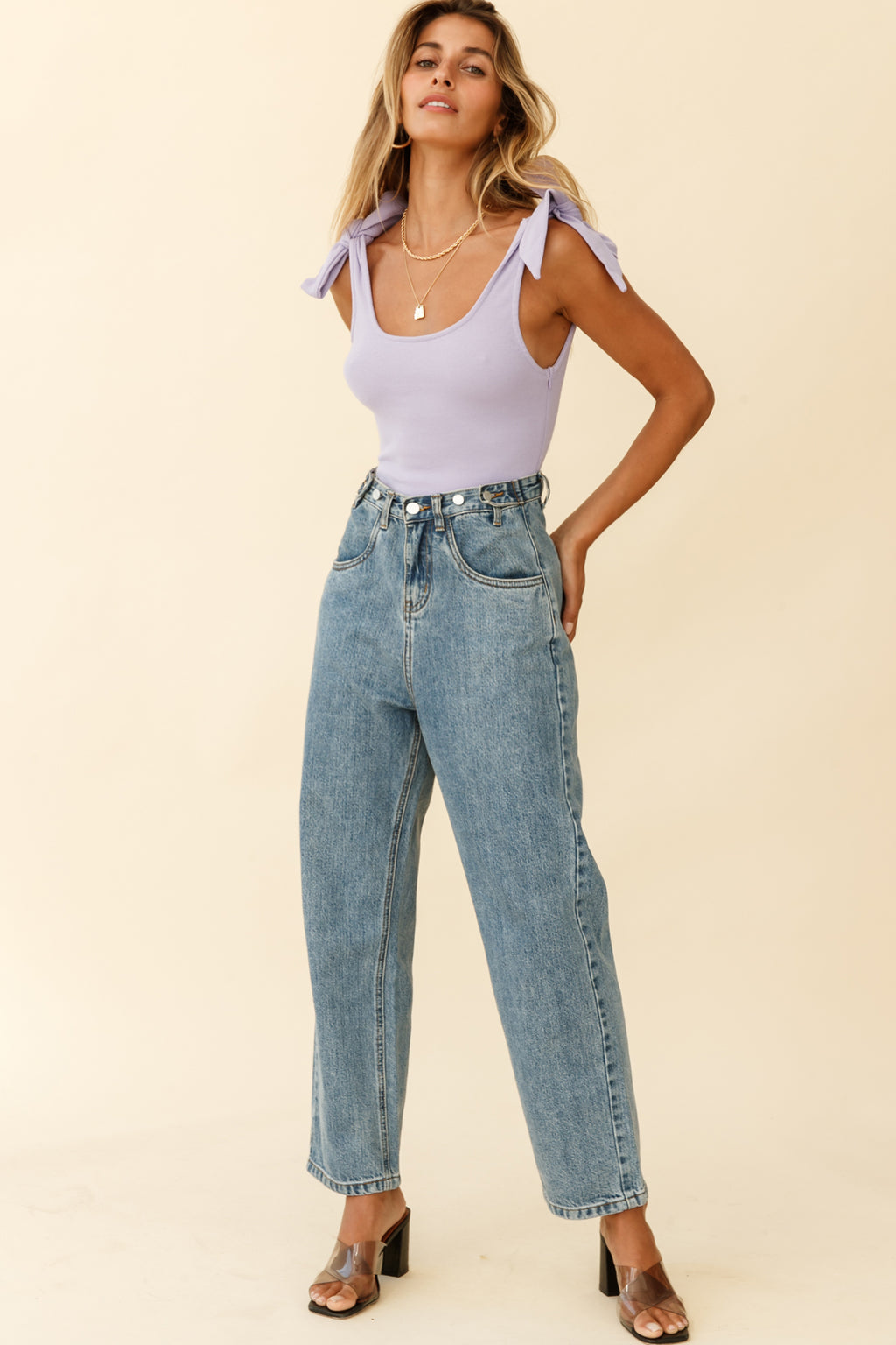 Can't Stop Me Bow Shoulder Bodysuit Lilac by Selfie Leslie