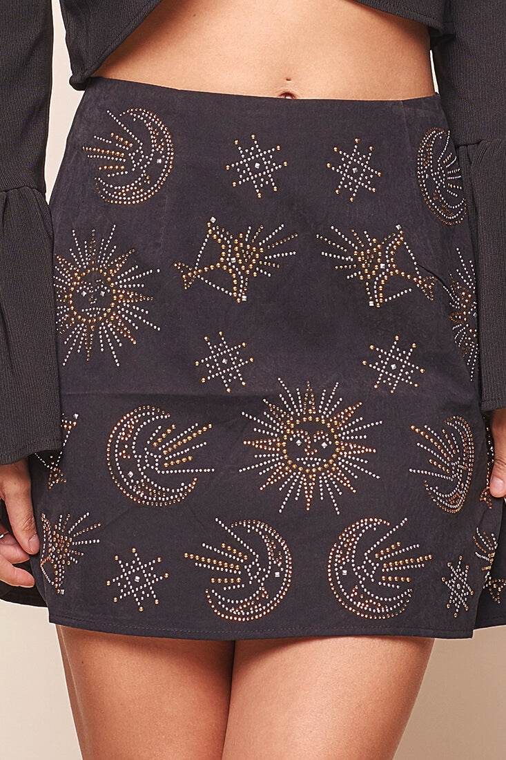 Mari Astrology Embellishment Mini Skirt Black by Selfie Leslie