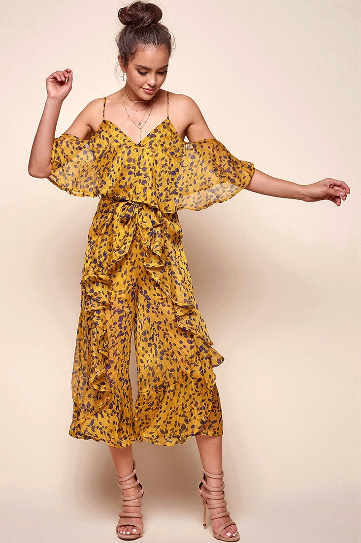 Constance Flowy Summer Jumpsuit Yellow Mustard by Selfie Leslie