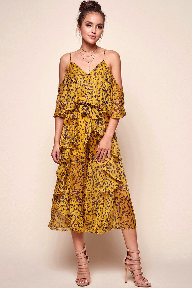 Constance Flowy Summer Jumpsuit Yellow Mustard by Selfie Leslie